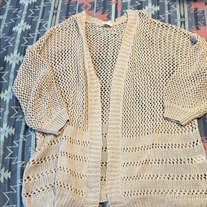 Pink Lily Open Knit Cardigan in Beige size large
